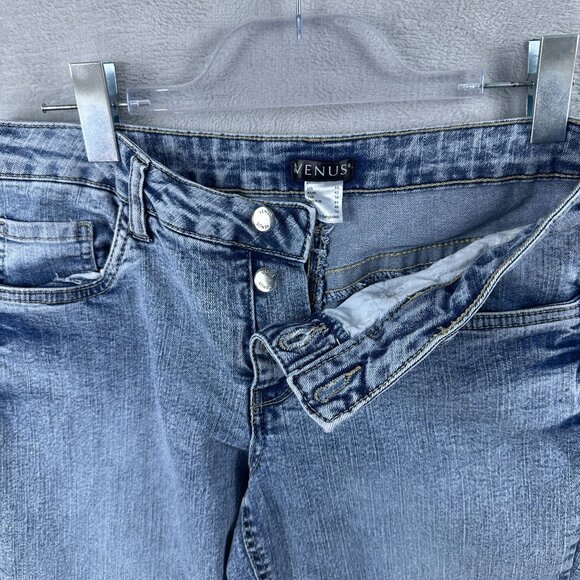 Venus Flare Leg Jeans Womens Size 10 Ankle Slit Button Fly Acid Wash Blue - Picture 5 of 12